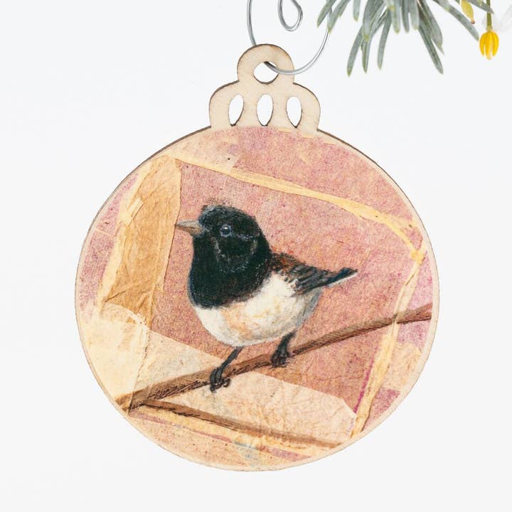 Dark-Eyed Junco Ornament | Christmas Ornament | Bird Ornament | Wooden Ornament | Bird Art | Bird Painting | Gift for Her | Christmas Gift | for wholesale by Orphan Girl Fine Art