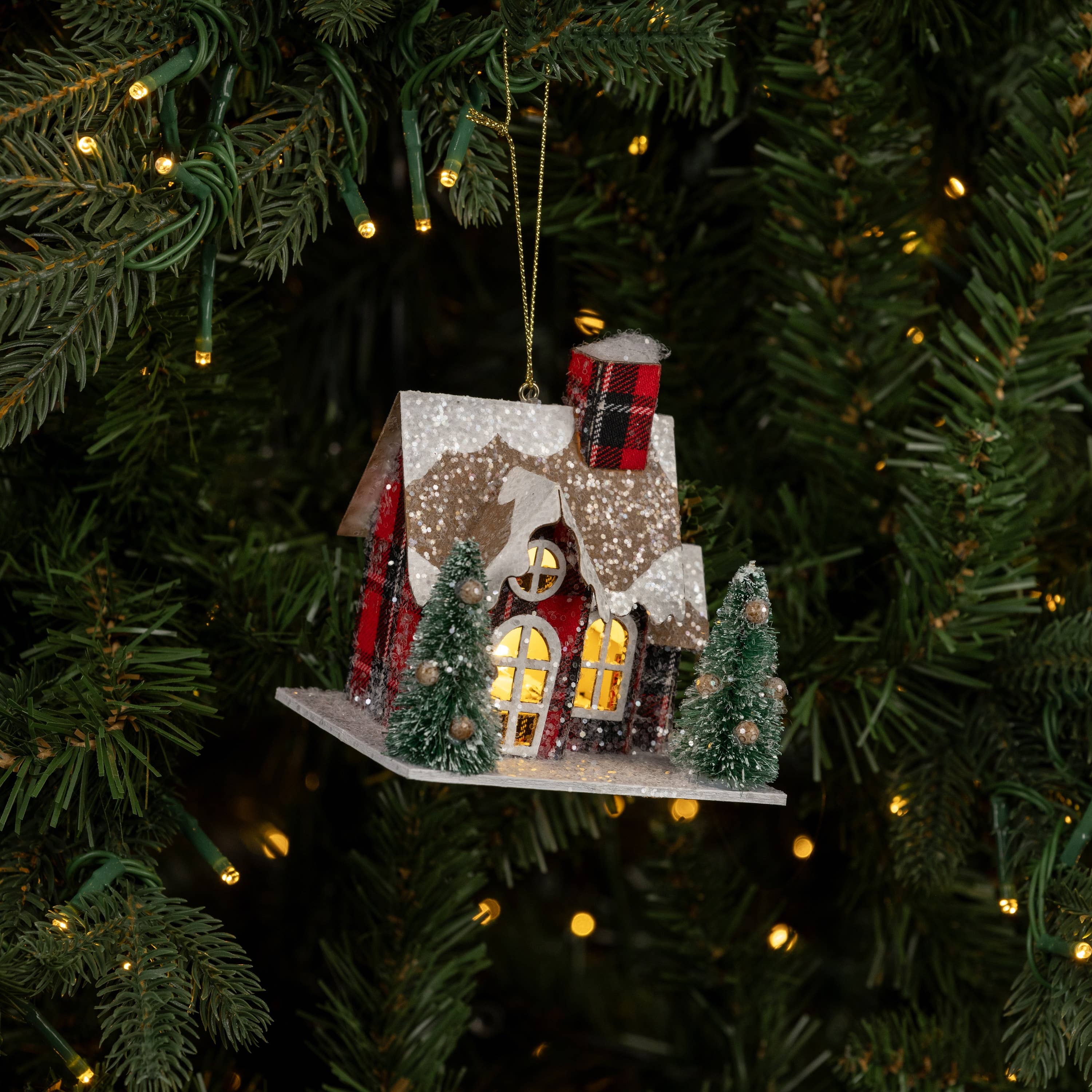 Ragon House - Wholesale Ornament - PLAID LIGHTED HOUSE ORNAMENT1