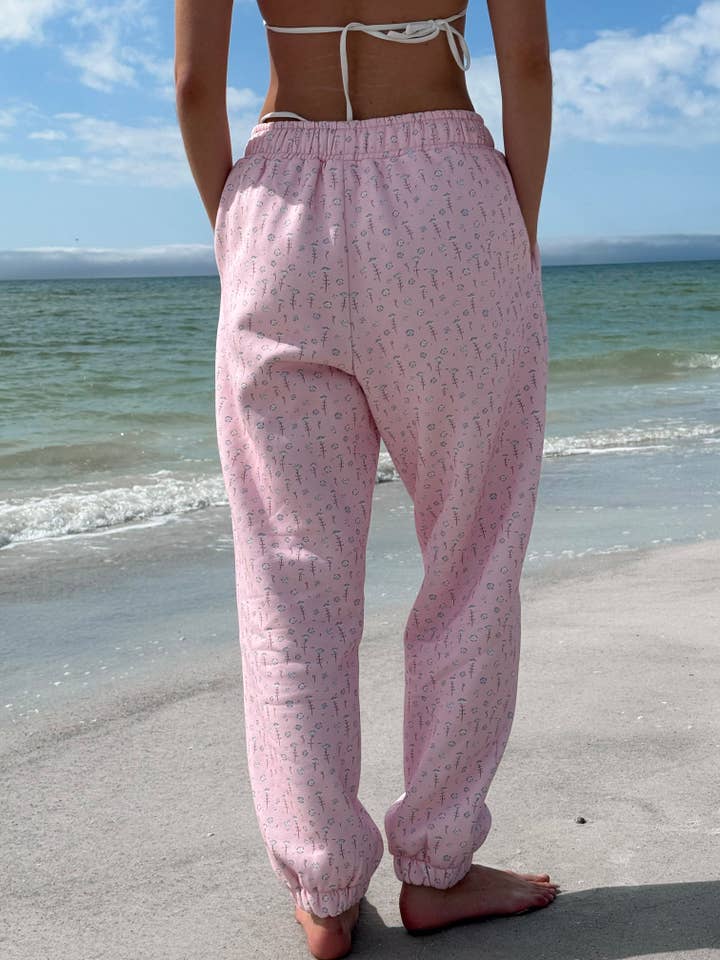 Light Pink Ditsy Blue Floral Joggers for wholesale on Faire