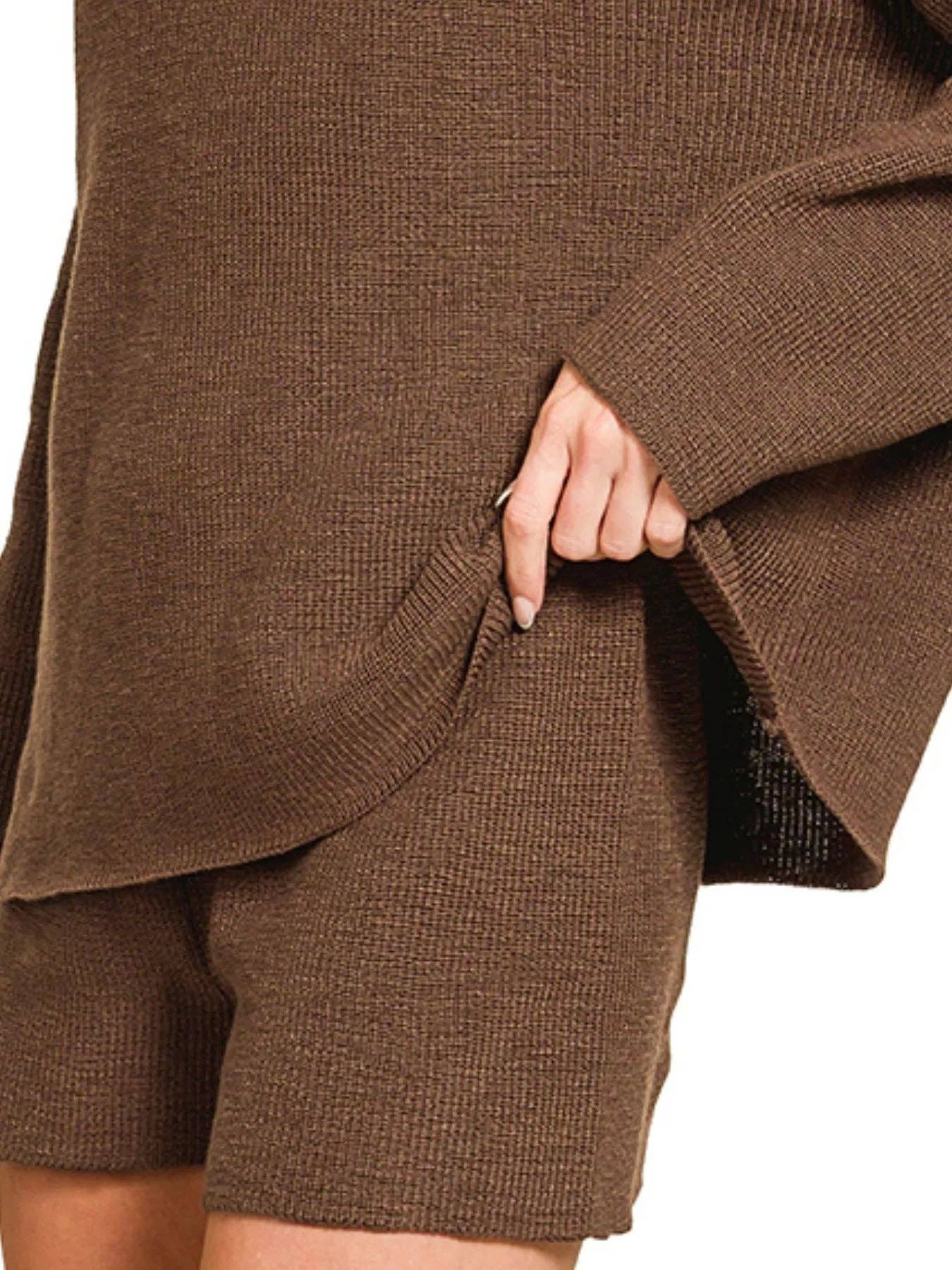 MARRON Ensemble Pull Tricoté à Col Rond Zenana et Short en vente sur Faire2