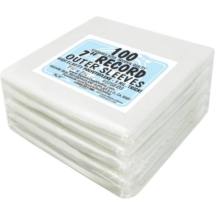 Square Deal Recordings & Supplies - Wholesale Music Accessory - 7" Slim Fit Record Outer Sleeves - Polyethylene - 3 Mil