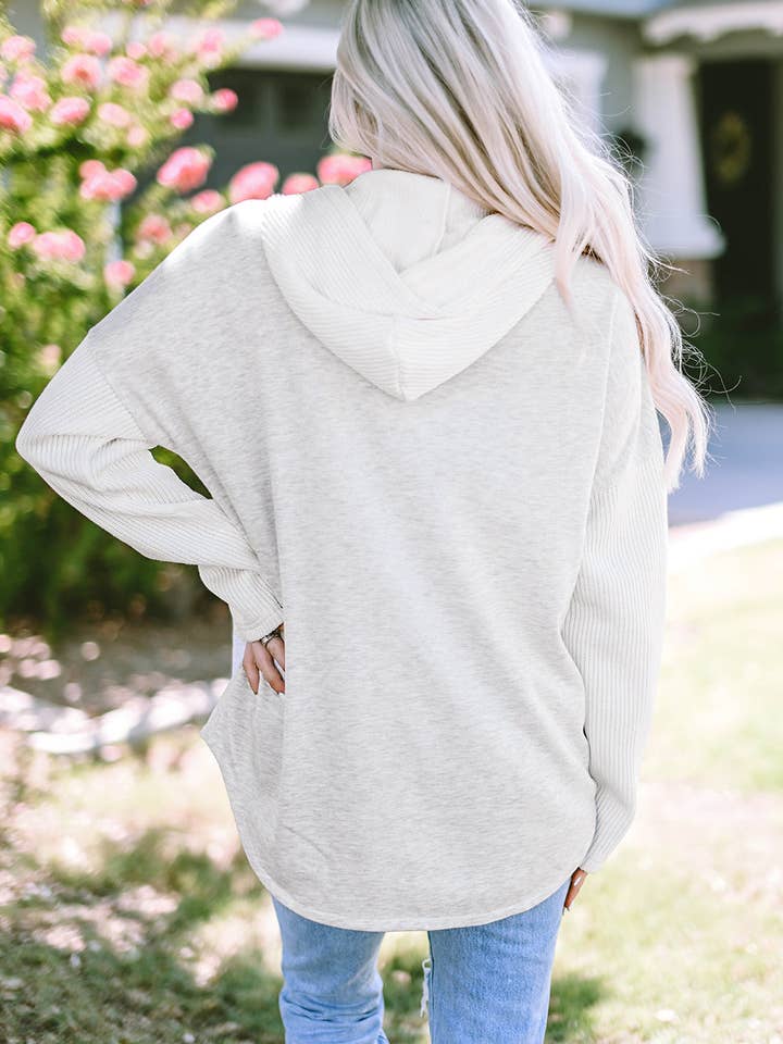 Gray Berkley Button Up Knitted Sleeves Hooded Jacket for wholesale on Faire
