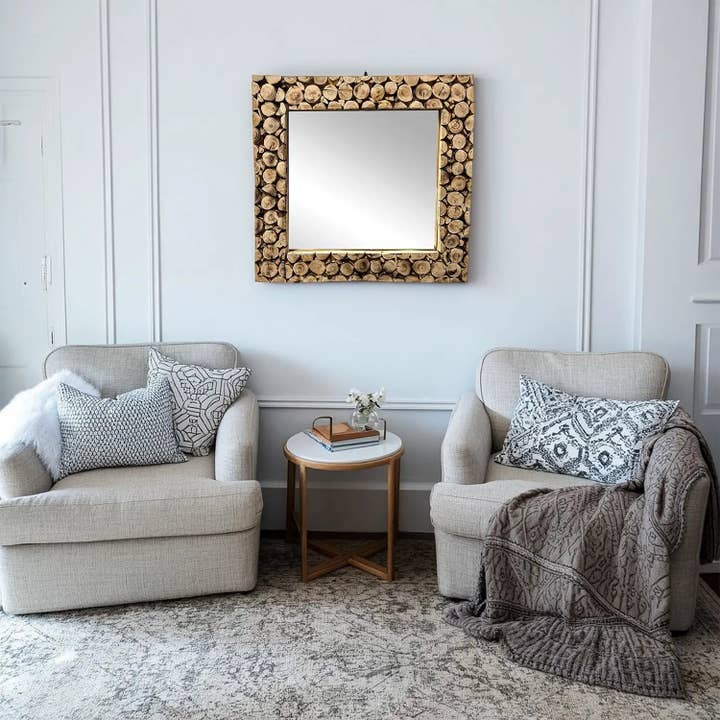 Rustic Moroccan Mirror in Natural Handcrafted Wood#2 for wholesale by Etnico del Mondo