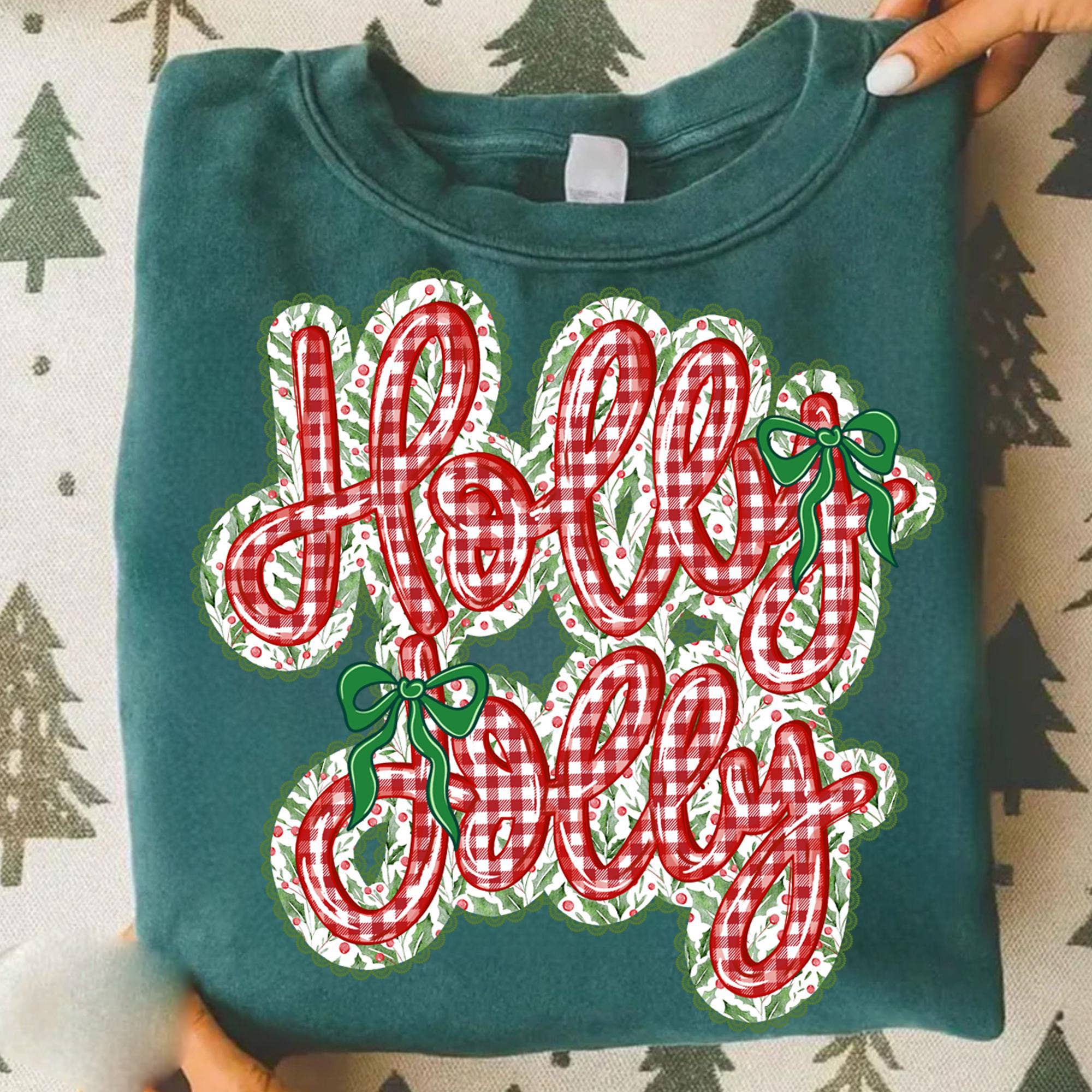 Glaime - Wholesale T-Shirt (Graphic) - Women's - Comfort Colors Preppy holly jolly Shirt, Lace Christmas Tee1