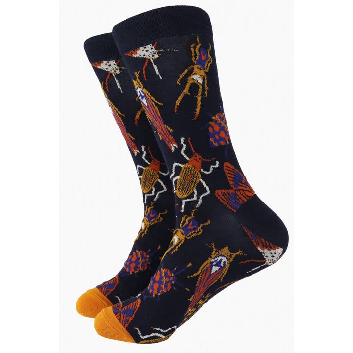 Men's Insect Print Bamboo Socks in Navy Blue for wholesale by Sock Talk