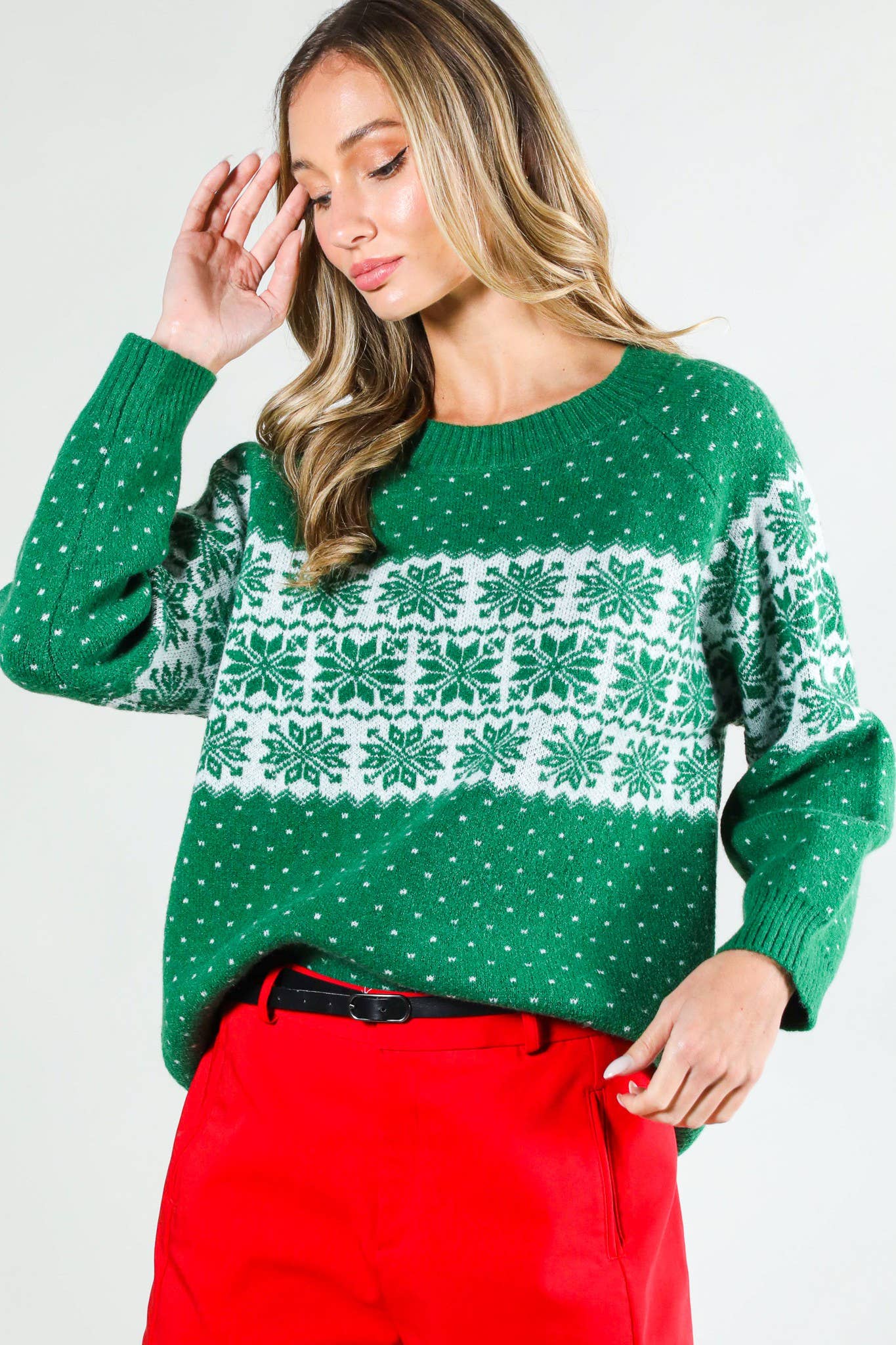 Vine & Love - Wholesale Knit Sweater - Women's - Crew Neck Christmas Fair Isle Print Knitted Sweater VT815315