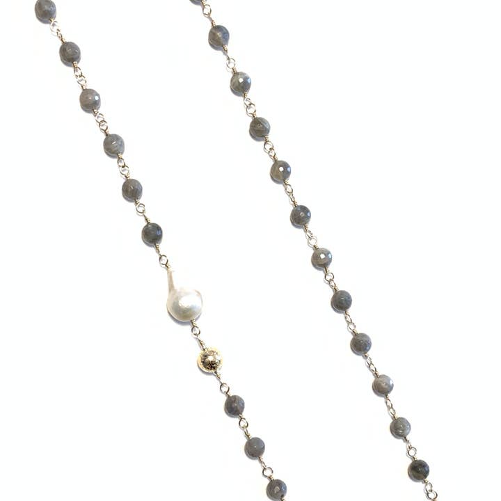 Solid Design Studios - Wholesale Beaded/Pearl Necklace - Faceted Labradorite, Ultra Baroque Pearl & 14k Gold-Filled Infinity Necklace2
