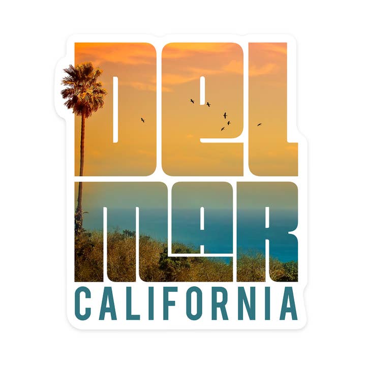 Pegatina de vinilo Del Mar, California, Sunset and Birds para venta al por mayor de Lantern Press
