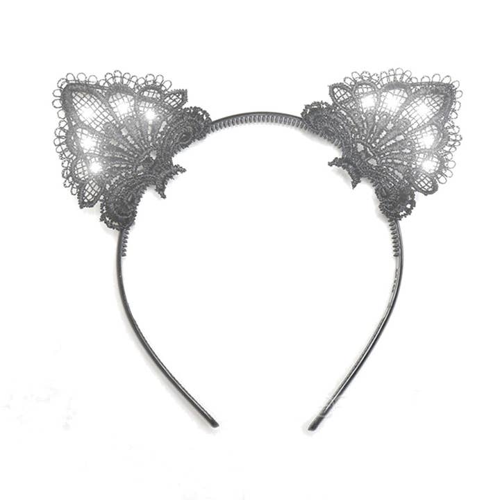Blinkee.com, LLC - Wholesale Fashion headband – women's - LED Black Lace Cat Animal Ears Headband2
