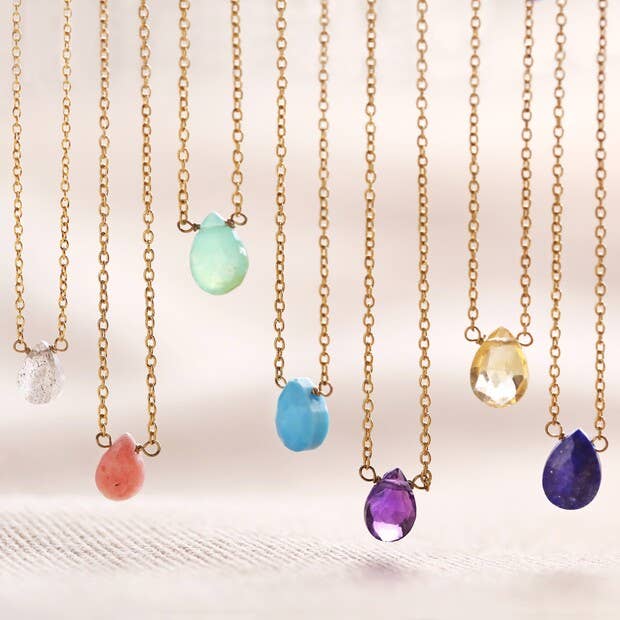 Lisa Angel – wholesale Pendant/charm necklace – Semi-Precious Citrine Stone Teardrop Pendant Necklace4