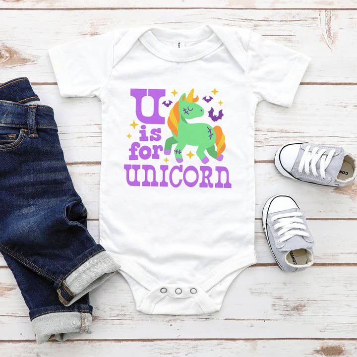 U é de Unicórnio Body de Bebé de Manga Comprida e Curta por atacado de Itsy Bitsy Bella Co