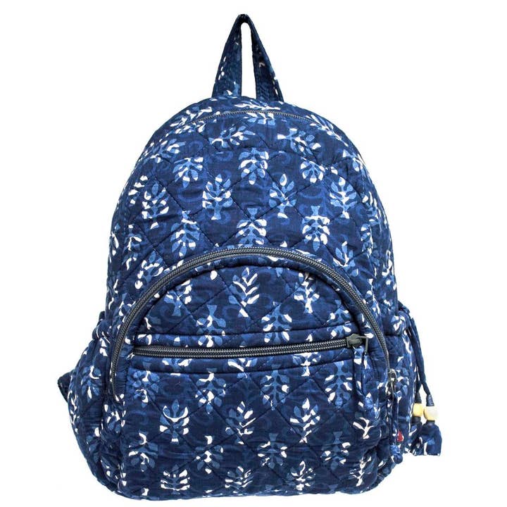 Anju Jewelry - Wholesale Backpack - Women's - Indigo Palms Medium Backpack - Block Printed Organic Cotton