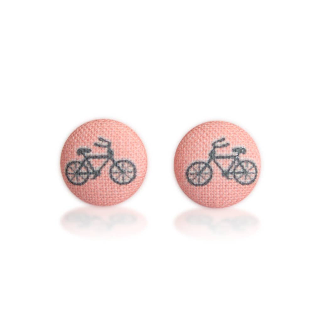 Rachel O's - Wholesale Stud/Post Earrings - Pink Bikes Fabric Button Earrings4