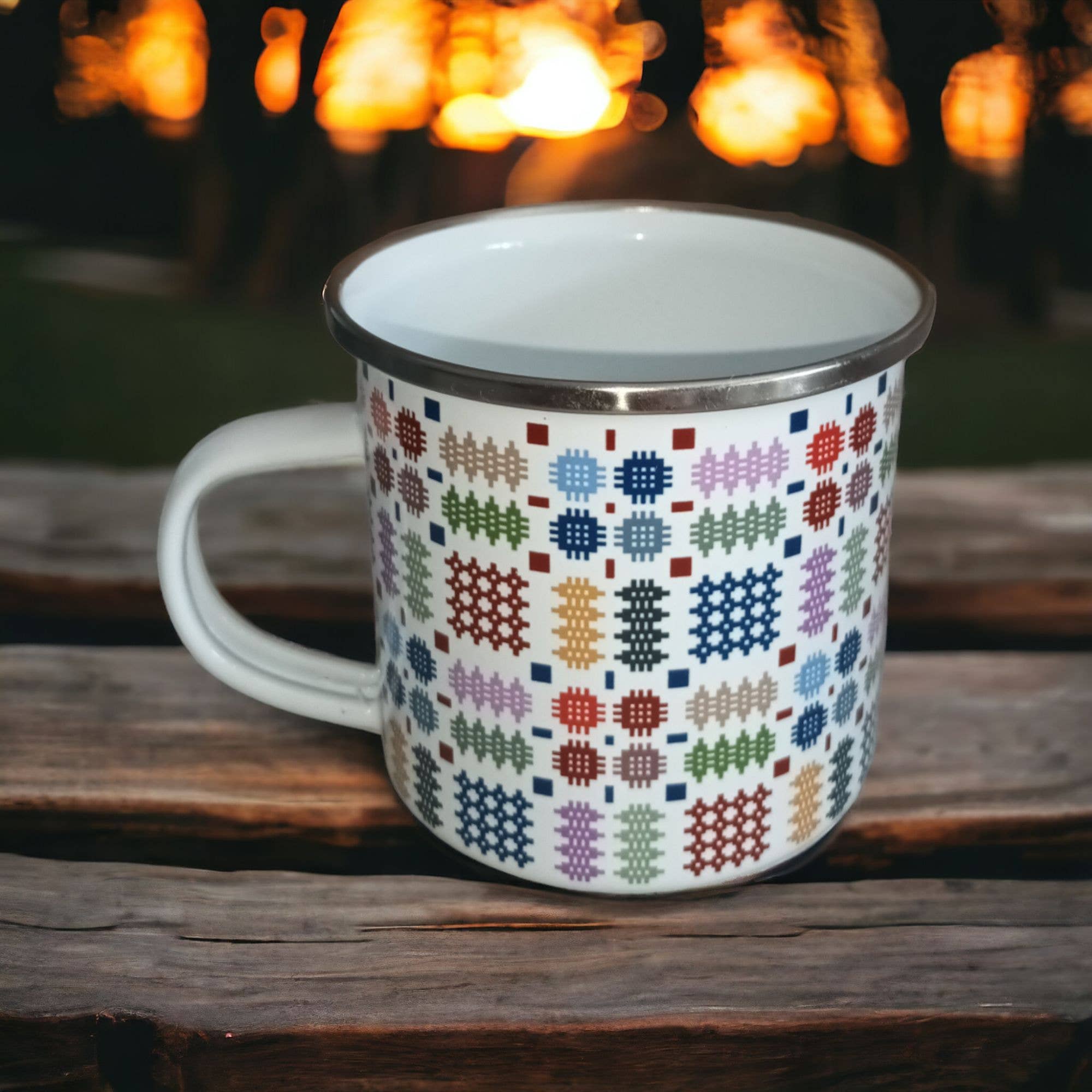 Moose & Co - Wholesale Coffee Mug - Multi coloured tapestry blanket design Enamel Camping  mug  0