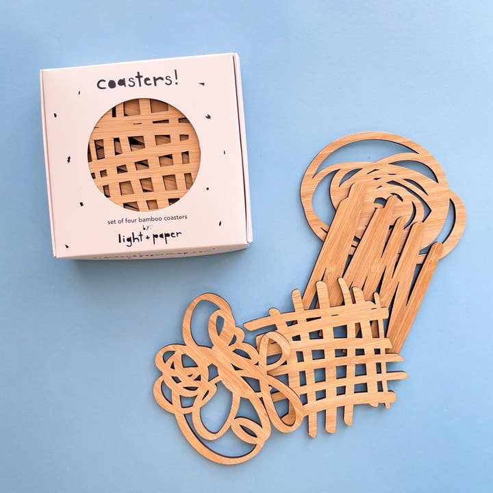 Scribble Bamboo Coasters for wholesale by Light + Paper