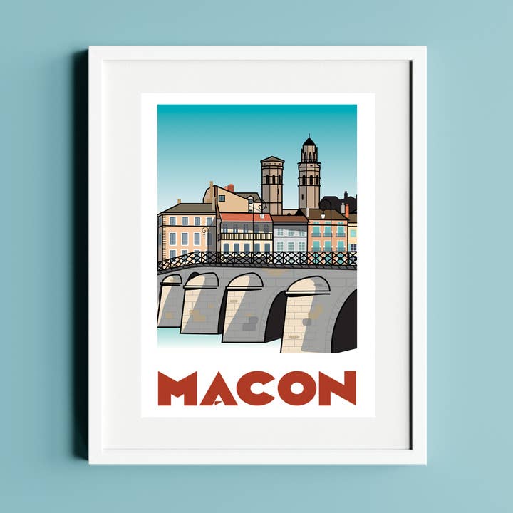 Poster A3 città di Mâcon Bourgogne Francia per la vendita all'ingrosso da parte di Les fonds perdus