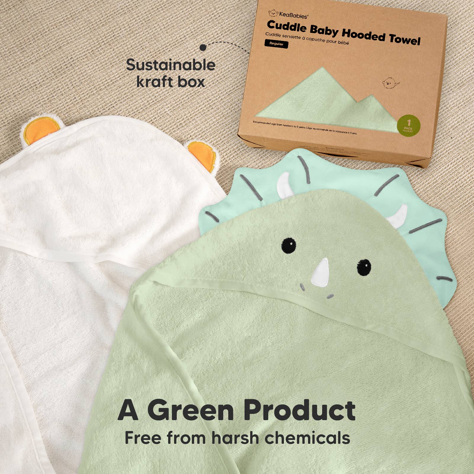 Triceratops KeaBabies Cuddle Baby Hooded Towel for wholesale on Faire8