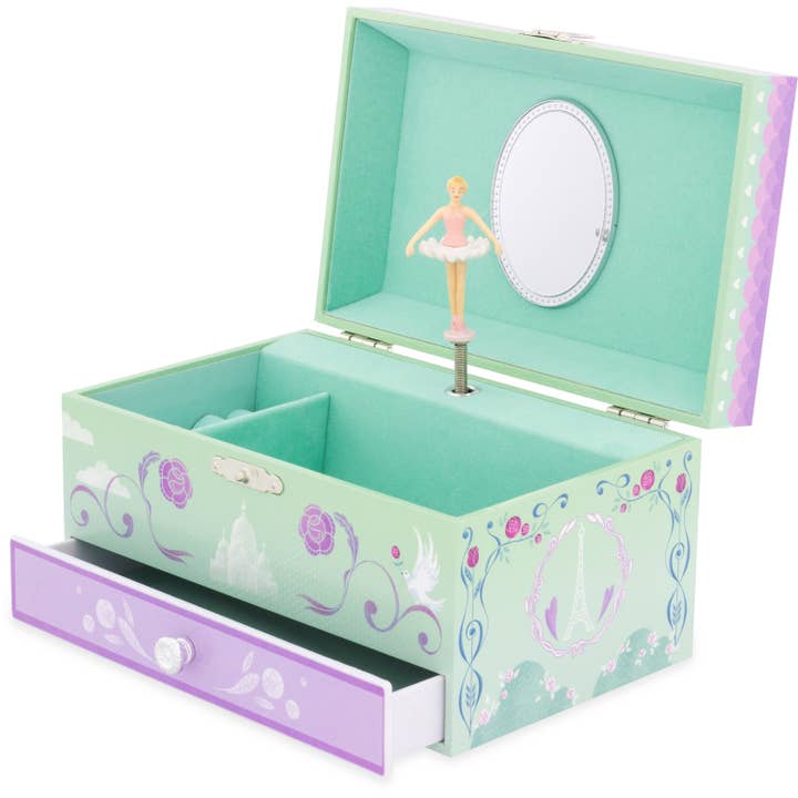 Musikdose 'Paris im Frühling' mit Ballerina und Spiegel für den Großhandel von Ulysse Couleurs d'Enfance