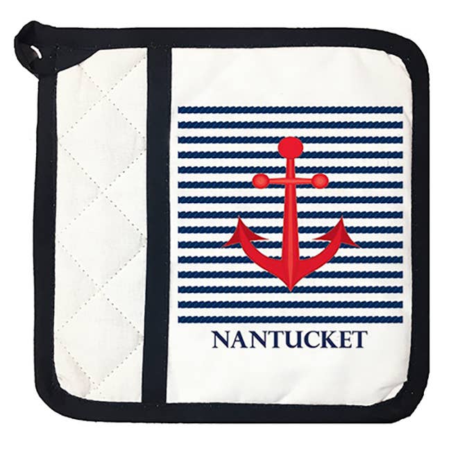 Porte-pot - Ancre rouge sur bleu (nom drop) pour la vente par Mariasch Studios