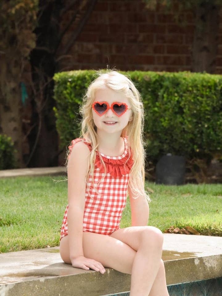 Girls Swimsuit - Bow Back - Red Gingham for wholesale by Sugar Bee Clothing