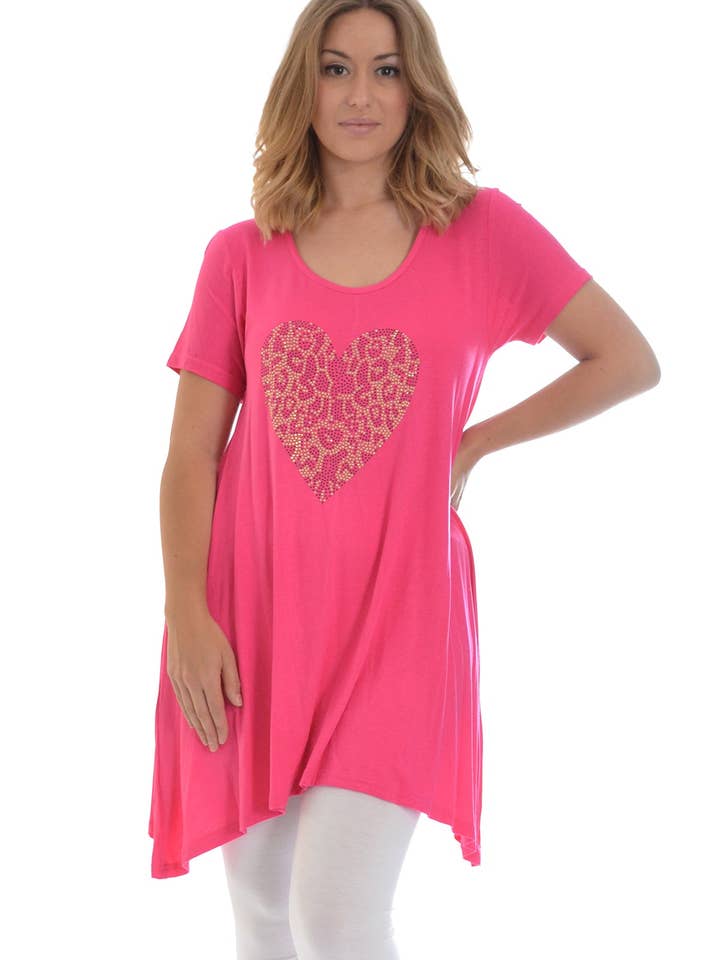 1193 Übergröße Leopardenherz-Stud-Top für den Großhandel von NOUVELLE