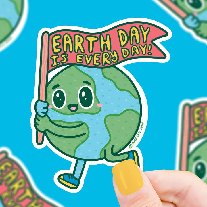 Adesivo in vinile Earth Day Is Everyday Environmentalist Planet per la vendita all'ingrosso da parte di Turtle's Soup