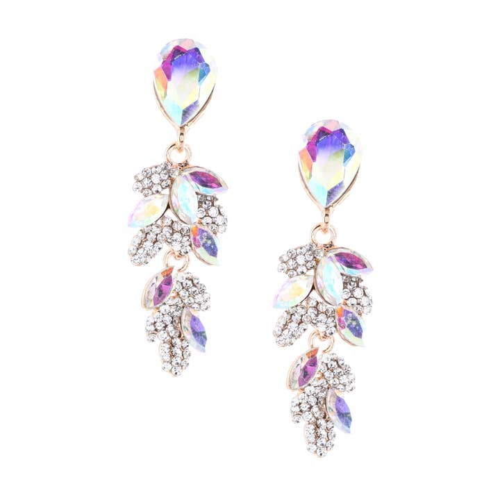 Gold Aurora Borealis Rhinestone Teardrop Dangle Earrings for wholesale by Cool Crystals