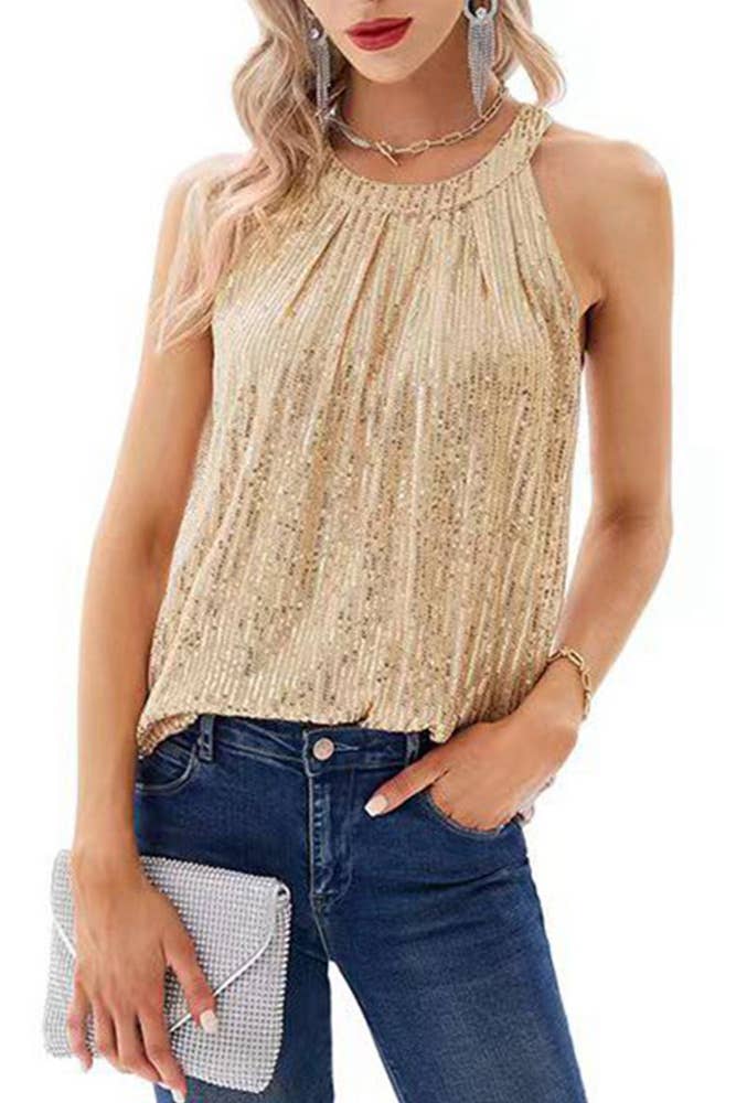 UNISHE – Großhandel Tanktop – Damen – Schwarzes Neckholder-Top mit Pailletten von UNISHE5