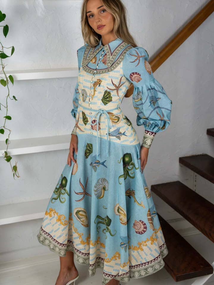 Seashell Print Long Dress for wholesale by EmberLoom