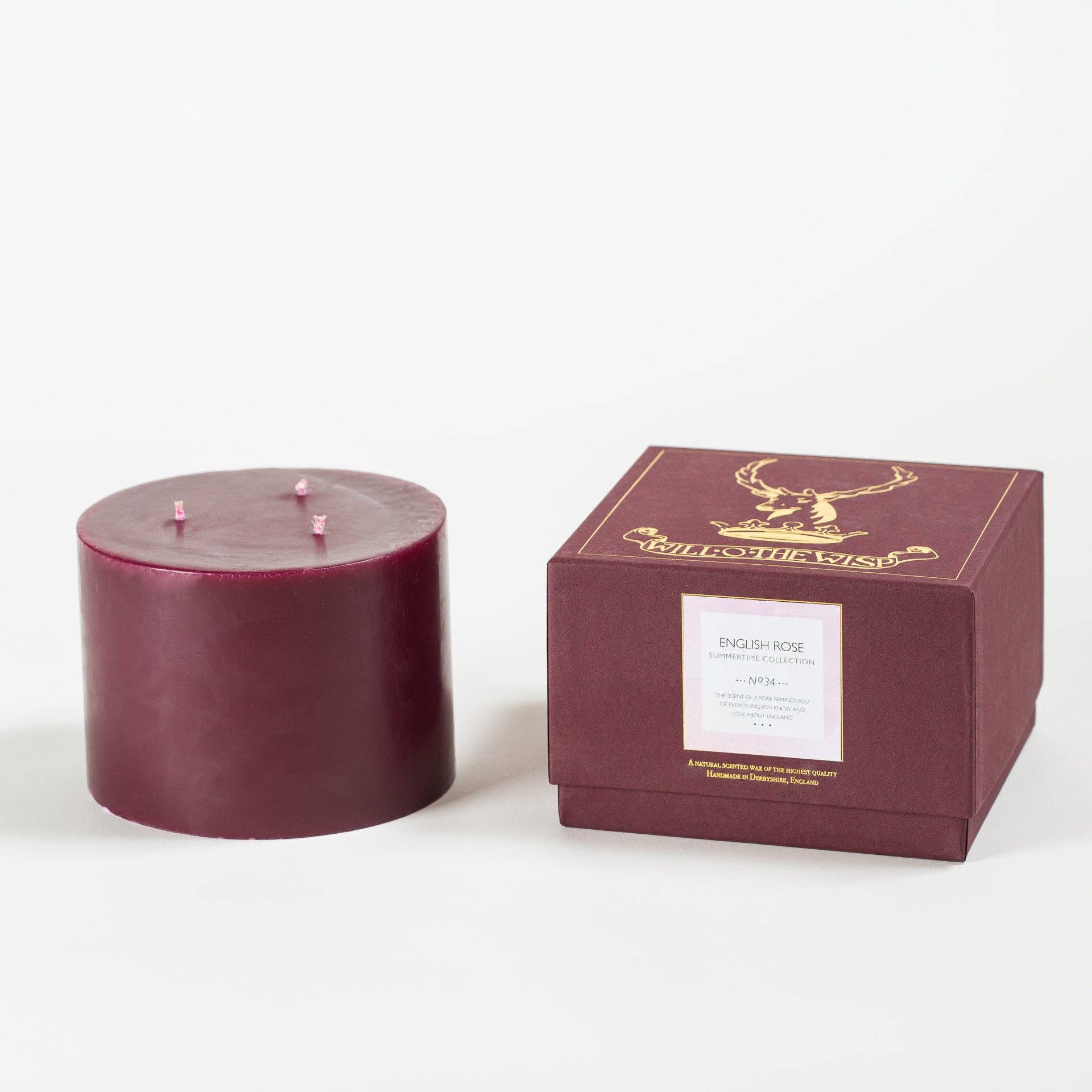 Will O The Wisp Candles – wholesale Pelarljus – Engelska Rose 3-wick pelare ljus nr 34 - Summertime Collection0