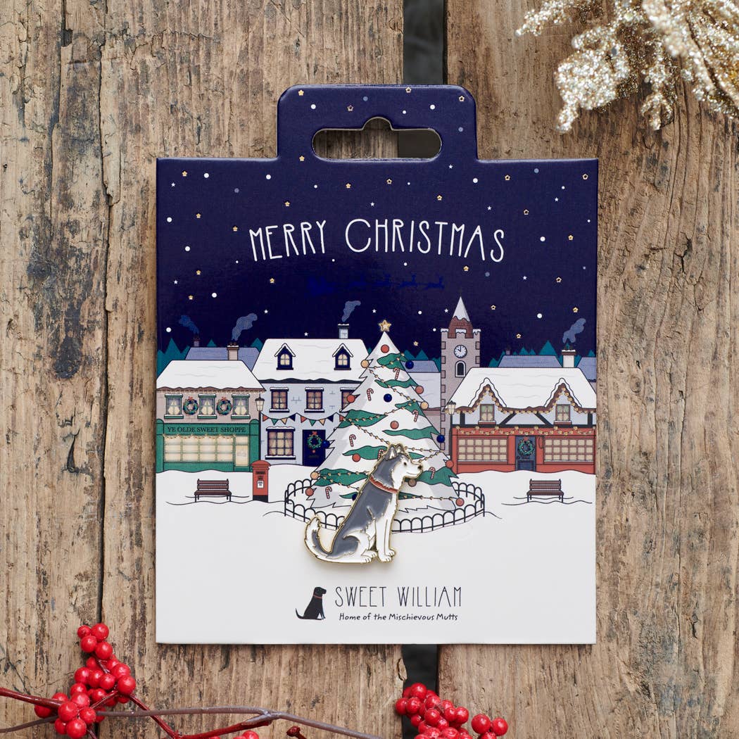 Sweet William Designs - Vente Épinglettes/boutons - Épinglette de Noël pour chien - Husky/Malamute