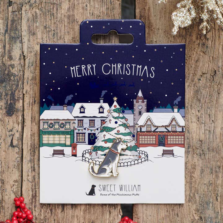 Sweet William Designs - Vente Épinglettes/boutons - Épinglette de Noël pour chien - Husky/Malamute0