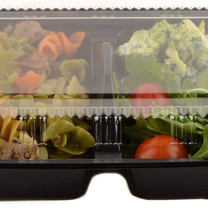 EcoQuality - Wholesale Food Storage Container - 3 Compartment Black Disposable Container with Lids