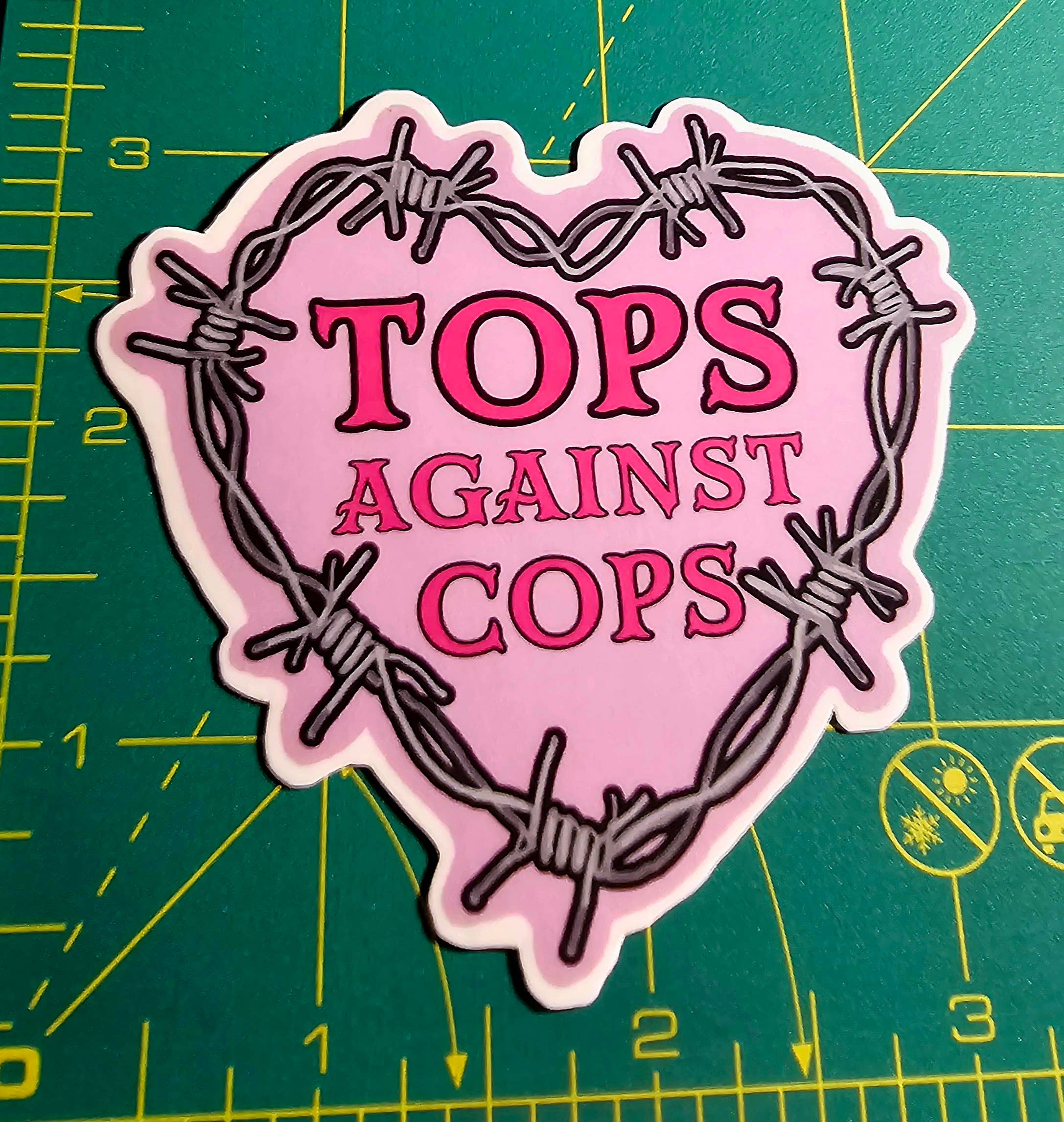 Femmearchist - Wholesale Sticker - Tops Against Cops Queer Sticker // Gloss or Glitter2
