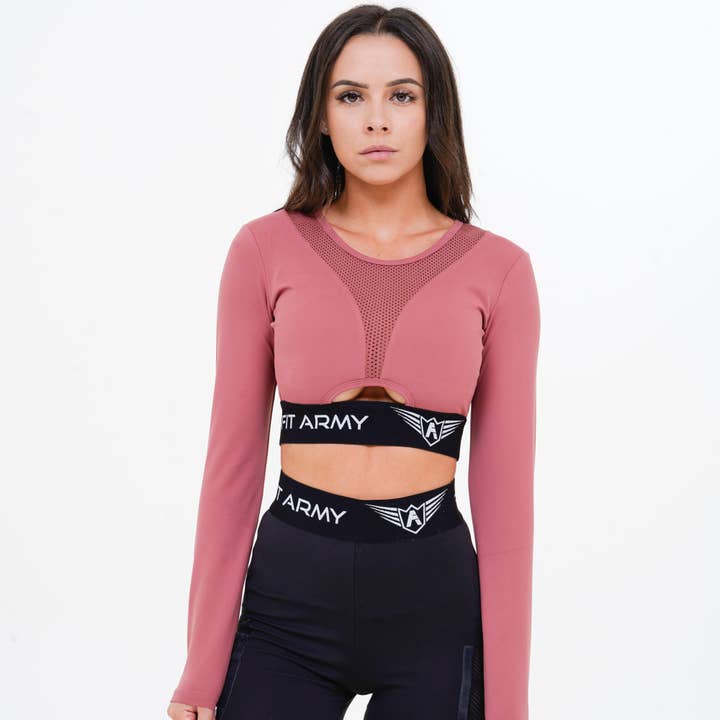 Aphrodite Long Sleeve Crop Top Pink for wholesale by FIT ARMY