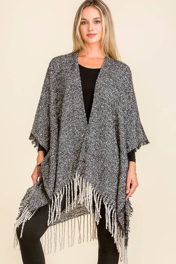 SOM VIST Flosset Tæppe Sjals Åben Silhuet Poncho for engroshandel på Faire0