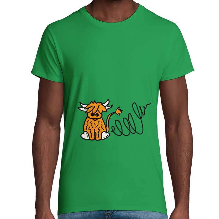 Organic Highland Cow Adult T-Shirt | Hand-Drawn in Scotland for wholesale by Bold Bairns