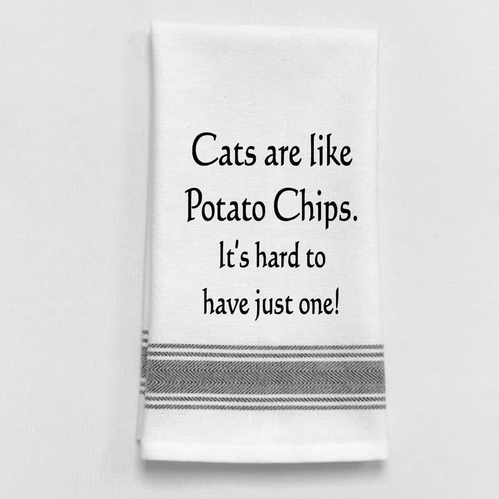 BB-C-39 White Kitchen Towel "Cats are like potato chips..." for wholesale by Wild Hare Designs