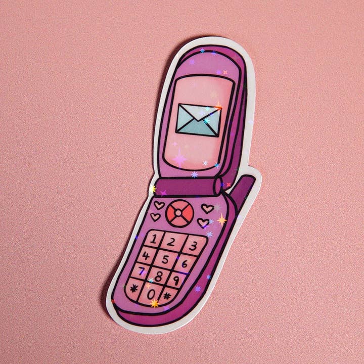Appelle-moi ! Émets-moi un bip ! Autocollant pour téléphone portable des années 90 pour la vente par Cheeky Peach Designs