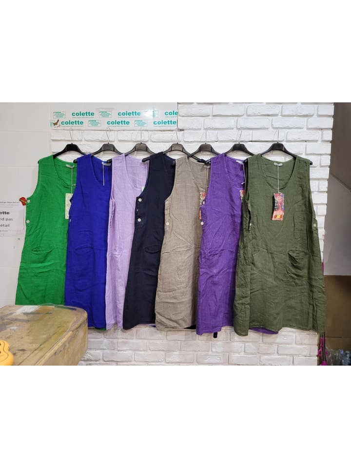 la maison des fibres naturelles – Großhandel Kleid – Damen – Ärmelloses Kleid aus 100 % Leinen, Modell 62551915