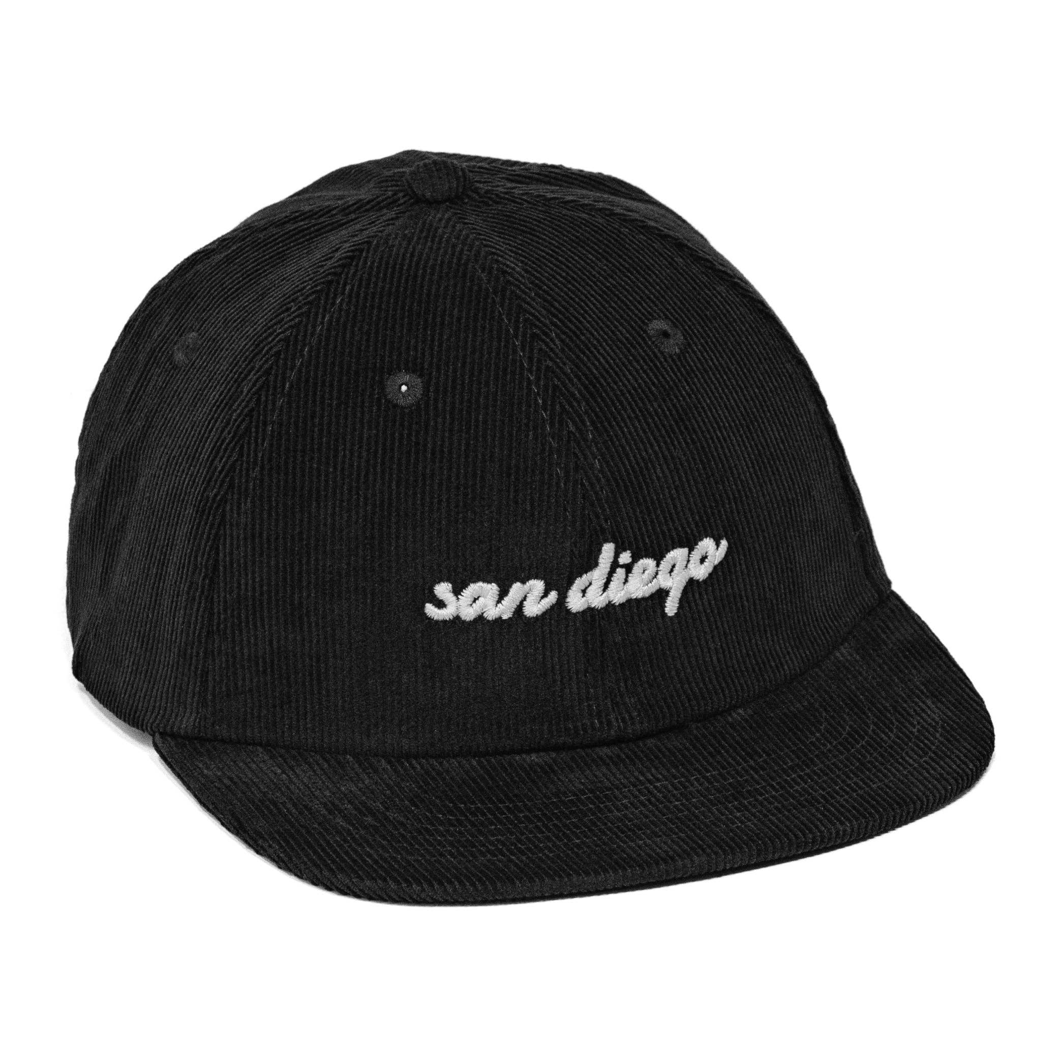 Black San Diego, CA Embroidered Corduroy Snapback Hat for wholesale on Faire2