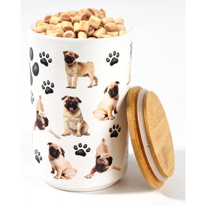 Ensemble de pots à friandises en céramique hermétiques pour chiens Pug Premium avec couvercle pour la vente par Greenline Goods