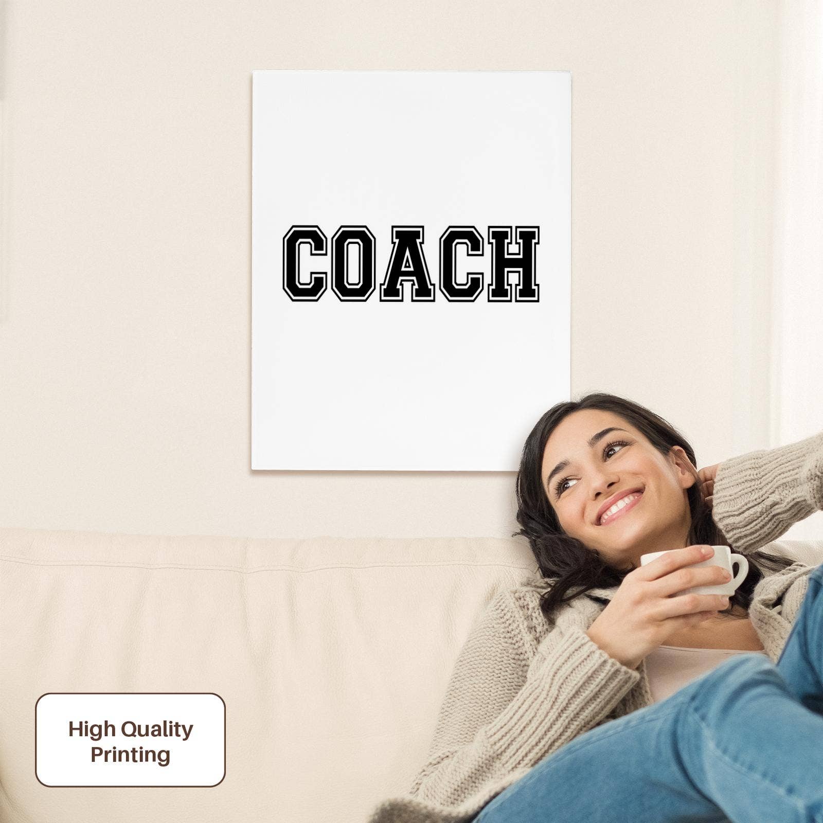 3dRose - Wholesale Art Print - 3dRose, Coach in black text - college font - PE class - Phys Ed Physical Education sports teacher in school, Museum Grade Canvas Wrap1