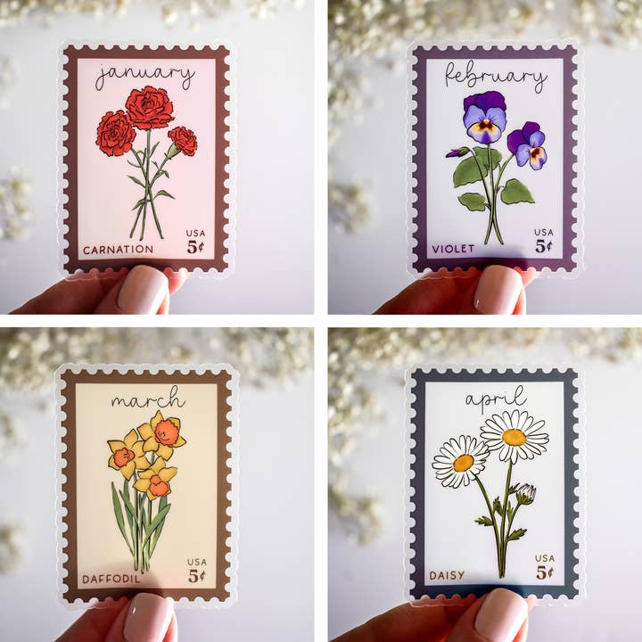 Wild Peonies Studio - Wholesale Sticker - Birth Month Stamps Clear Vinyl Stickers