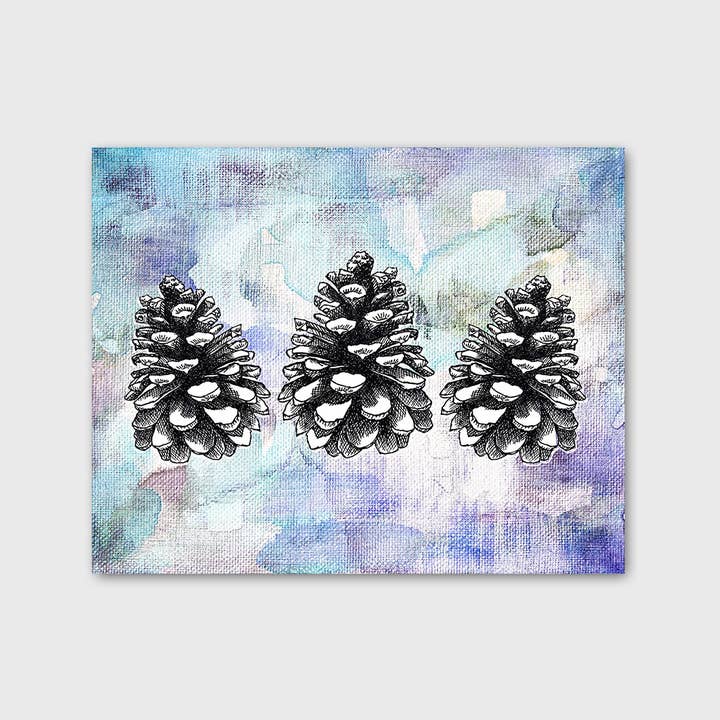 Impression artistique de trois pommes de pin 20x25 cm pour la vente par Jeanelle Demers