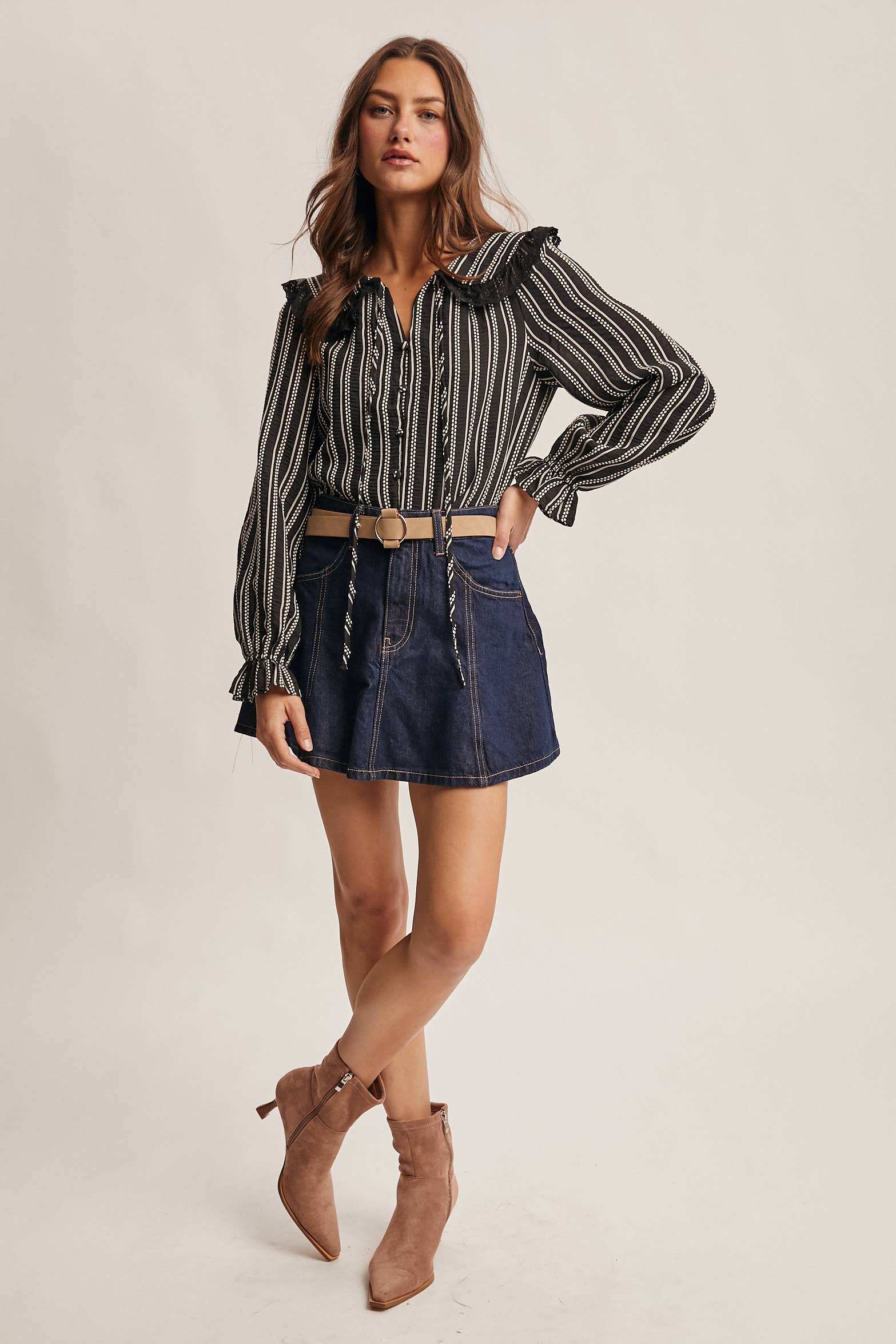 Forte - Wholesale Blouse - Women's - Embroidered Collar Textured Blouse FT0011 13