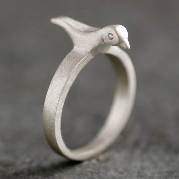 Vogelring in sterling zilver met diamanten voor wholesale door Michelle Chang