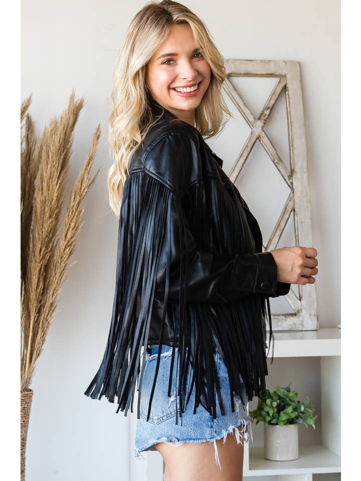 Veveret - Wholesale Leather Jacket - Women's - Fringed Faux Leather Vintage Moto jacket