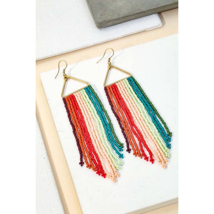 Anarchy Street - Wholesale Tassel Earrings - Triangle Multi Color Beaded Fringe Earrings