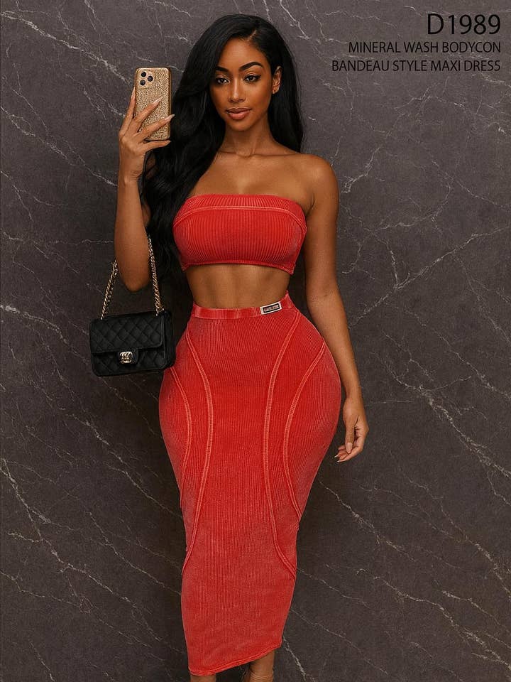 Dalia Studio - Wholesale Dress - Women's - MINERAL WASH BODYCON BANDEAU MAXI DRESS7